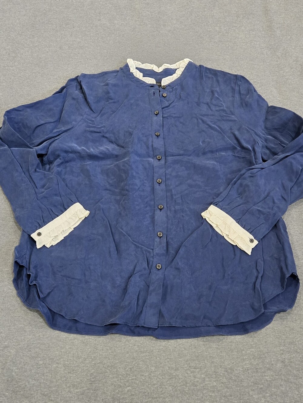 NWT J.Crew Drapey Ruffle Trim Top Cupro Size XL Navy Blue # BL642 Office Career